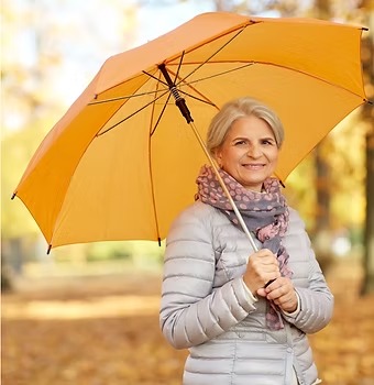 Silver Tech Savvy brand illustration featuring the orange umbrella, the company's signature protection symbol.